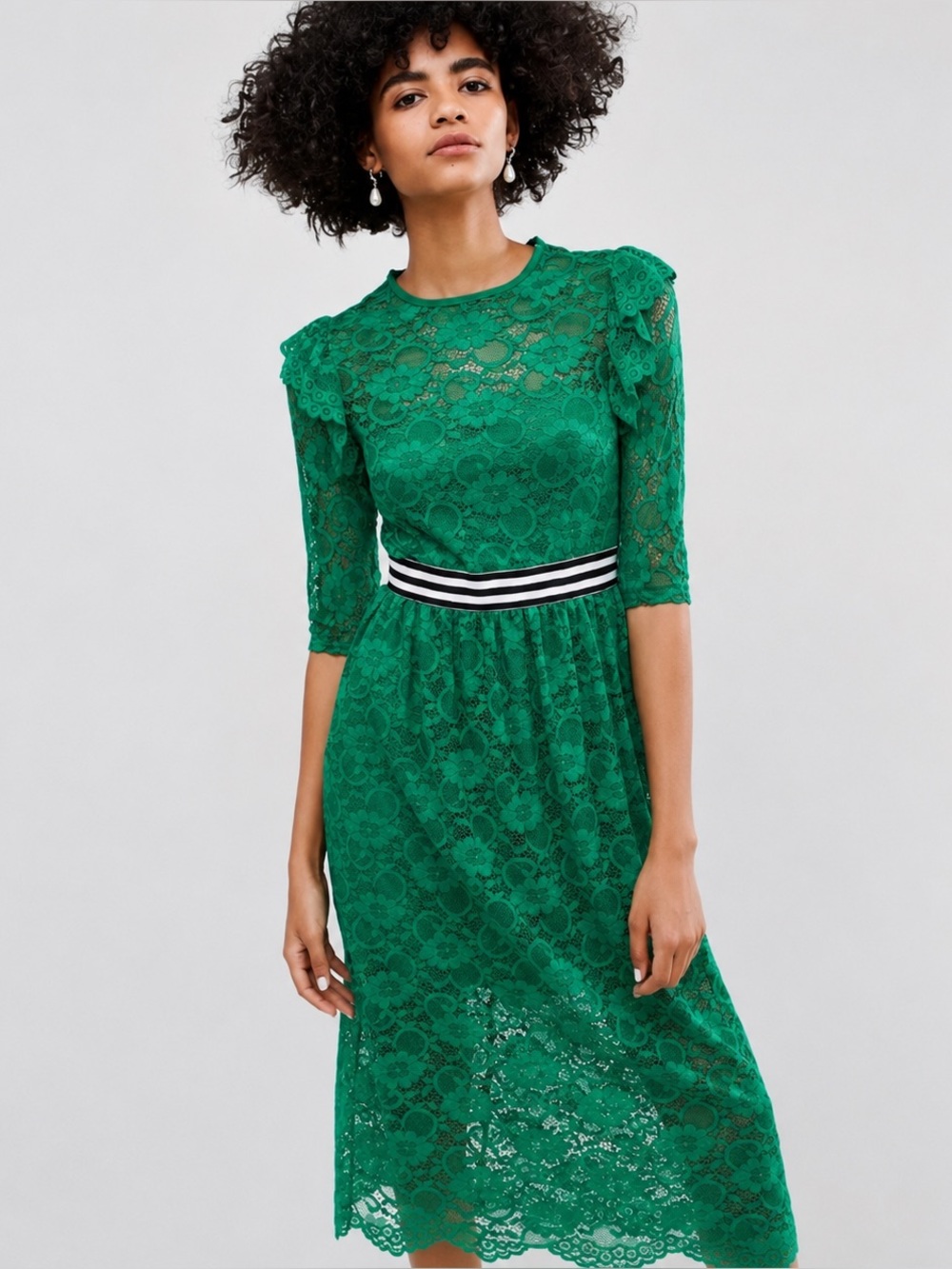 ASOS Midi Length Tea Ruffle Dress In Green